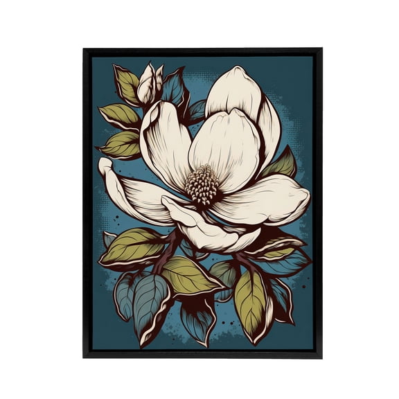 Magnolia Flower Old School USA Tattoo Design Black Framed Canvas Wall Art 24X32"