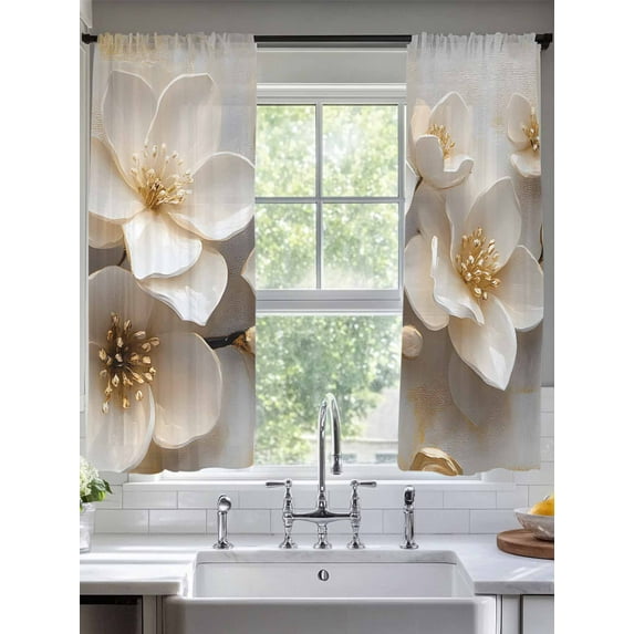 Magnolia Flower Sheer Curtains 72 Inches Long 2 Panels Retro Flowers Light Filtering Semi Sheer Window Curtains Drapes for Bedroom Living Room 52"x72"