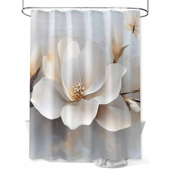 Magnolia Flower Shower Curtain, Retro Flowers Modern Abstract Waterproof Shower Curtain Set with 12 Hooks Lightweight Washable Fabric Shower Curtains for Bathroom 48x72 Inches