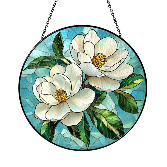 Magnolia Flower Stained Glass Design – Digital Template for Round Suncatcher