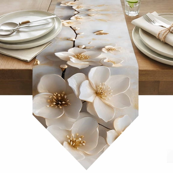 Magnolia Flower Table Runner 120 Inches Long Retro Flowers Abstract Modern Table Runners for Dining Room Tabletop Dresser Scarf Home Party Banquet Wedding Holiday Decoration