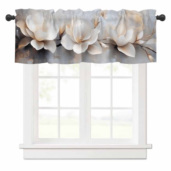 Magnolia Flower Valances for Windows Retro Flowers Rod Pocket Curtain Valance Window Treatment Short Curtains for Kitchen Living Room, 42"x12"