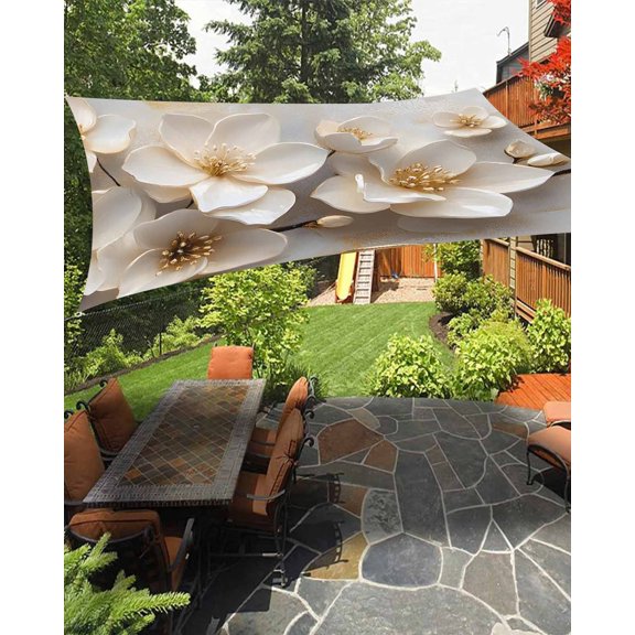 Magnolia Flower Waterproof Sun Shade Sail Retro Flowers Abstract Modern Outdoor Patio Sun Shades Canopy UV Block Waterproof Sunshade for Garden Backyard Deck Pergola 6.5x10 Ft