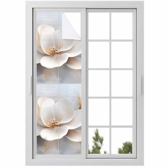 Magnolia Flower Window Privacy Film Retro Flowers Modern Abstract Decorative Glass Window Film UV Blocking Static Cling Non-Adhesive Sticker Covering for Home Door 17.7 x 78.7 inches
