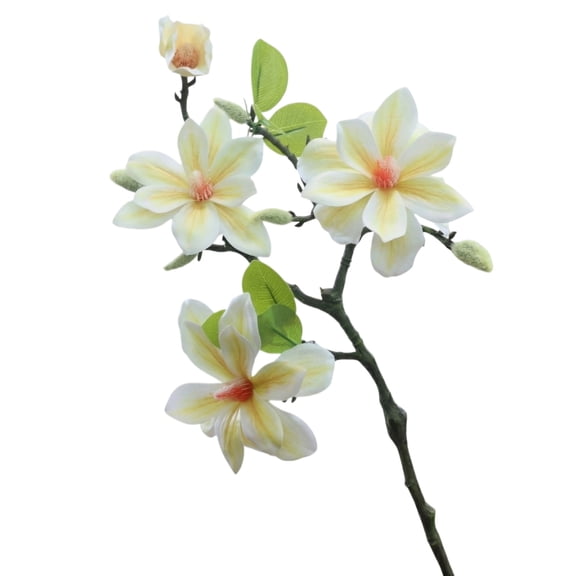 Magnolia Flowers, Artificial Flower Stems, 36 In, Silk Flowers for Wedding, Table Decor Centerpieces, Home Decorations for Living Room, Coffee Table Decor, Cream Yellow, 1 Pc