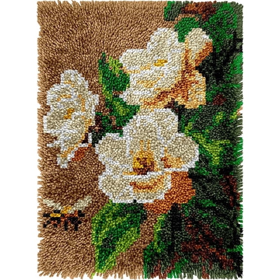 Magnolia Flowers Easy DIY Latch Hook Rug Kits DIY Tapestry Crochet Hooking Mat Making Kits With Printed Pattern Canvas Needlework Kits 52x38cm n-110)