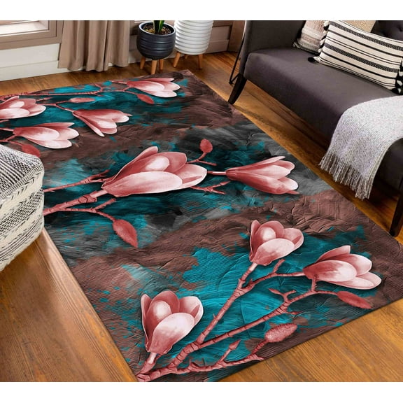 Magnolia Flowers Painting Rugs, Abstract Rug, Botanical Rugs, Gift Rug, Salon Decor Rug, Home Decor Rug, Personalized Gifts, Stair Rug, 3.3'x6.5' - 100x200 cm
