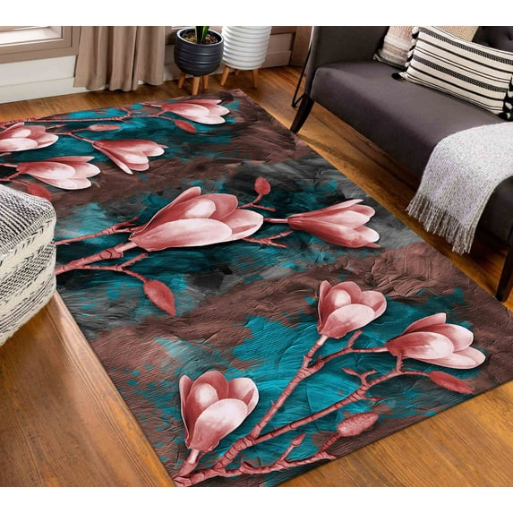 Magnolia Flowers Painting Rugs, Abstract Rug, Botanical Rugs, Gift Rug, Salon Decor Rug, Home Decor Rug, Personalized Gifts, Stair Rug, 5.9'x9.2' - 180x280 cm