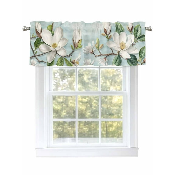 Magnolia Flowers Valances for Windows, Rod Pocket Kitchen Valance Curtains - Soft & Washable Small Window Treatment for Living Room,&nbsp;Bathroom, Spring Summer Plants , 42x12 Inch, 1 Panel