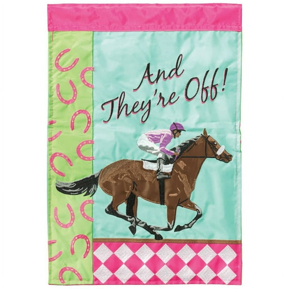 Magnolia Garden And They're Off! Horseracing 13 x 18 Inch Polyester Garden Flag
