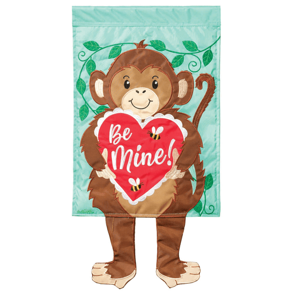 Magnolia Garden Be Mine Monkey with Heart 13 x 24 Inch Polyester Crazy Legs Garden Flag