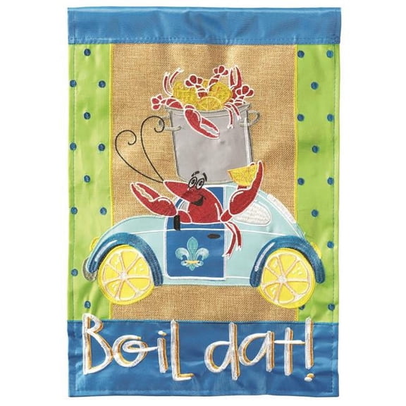 Magnolia Garden Boil Dat Crawfish Car 13 x 19 Poly Burlap Outdoor Hanging Flag