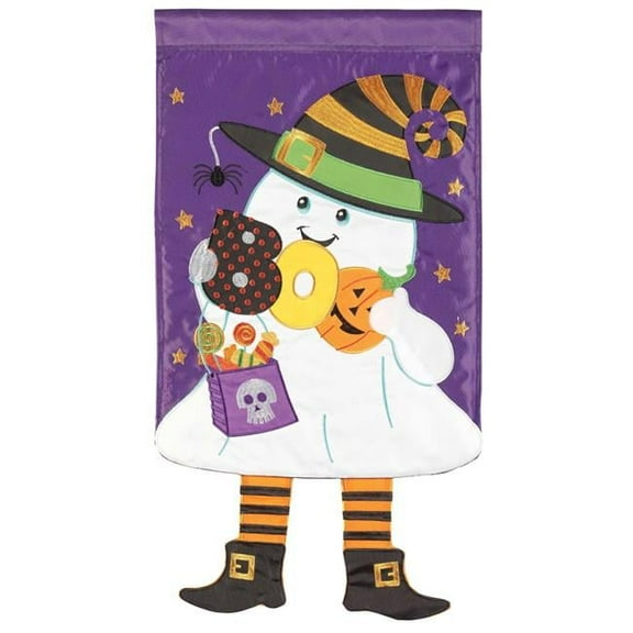 Magnolia Garden Boo Smiling Ghost Purple 13 x 18 Polyester Outdoor Hanging Garden Flag
