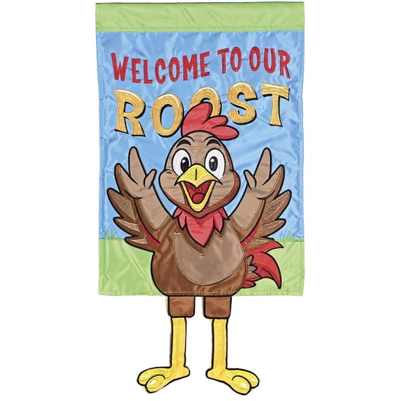 Magnolia Garden Crazy Leg Rooster Welcome To Our Roost Brown & Blue 13 x 18 Polyester Seasonal Garden Flag Outdoor Dcor