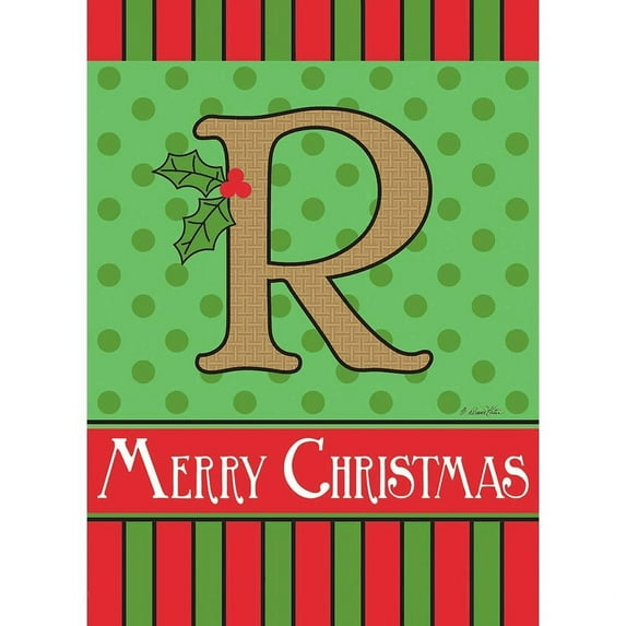 Magnolia Garden Flags 1661 13 x 18 in. Merry Christmas Monogram R Burlap Garden Flag
