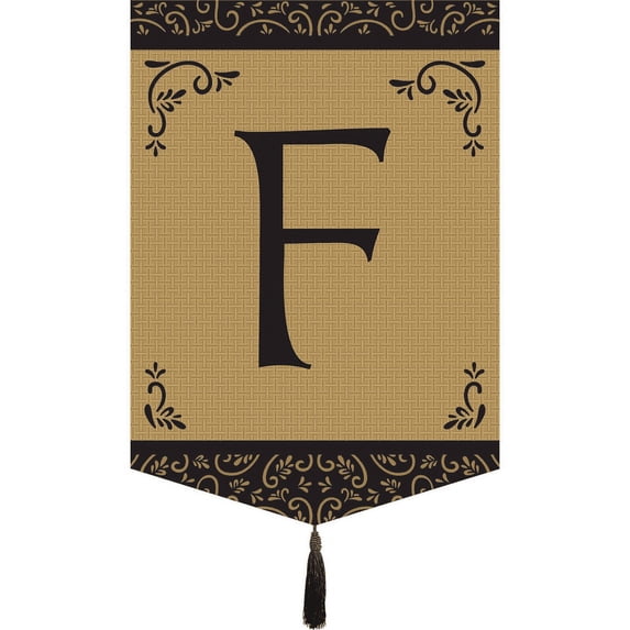 Magnolia Garden Flags M030006 Monogram F Tassel Burlap Garden Flag