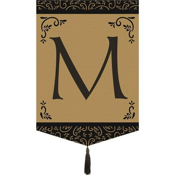 Magnolia Garden Flags M030012 Monogram M Tassel Burlap Garden Flag
