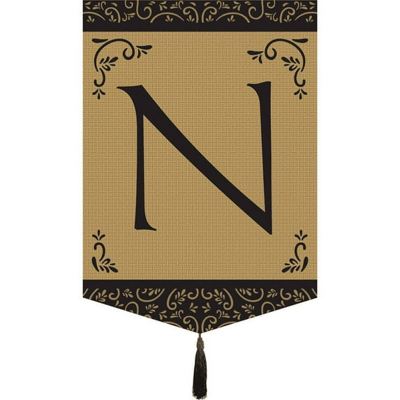 Magnolia Garden Flags M030013 Monogram N Tassel Burlap Garden Flag