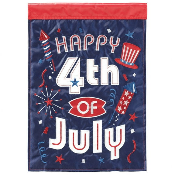 Magnolia Garden Happy 4th of July 13 x 19 Blue Polyester Outdoor Hanging Flag