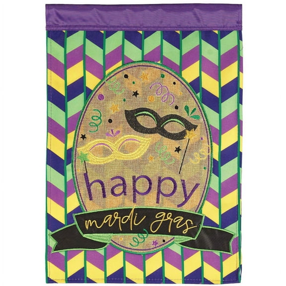 Magnolia Garden Happy Mardi Gras Mask Medallion 29 x 42 Inch Polyester Garden Flag