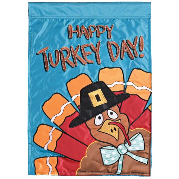 Magnolia Garden Happy Turkey Day Pilgrim 13 x 18 Inch Garden Flag Embroidered Polyester Outdoor Thanksgiving Yard Flag, Fall Lawn Dcor