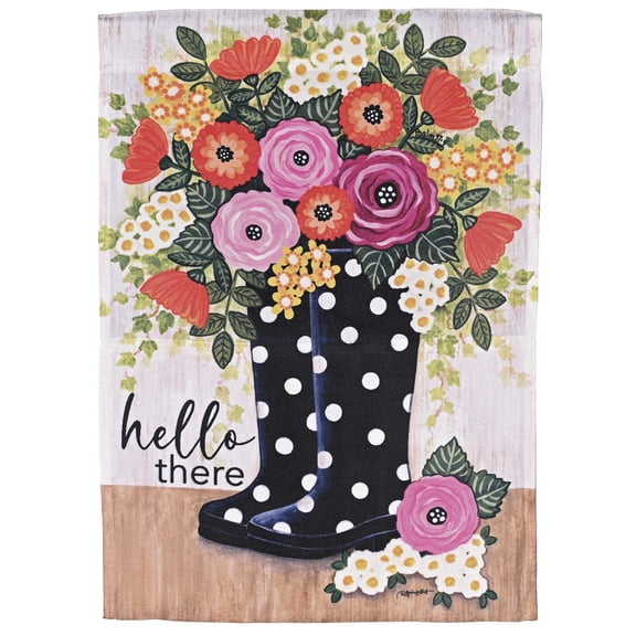 Magnolia Garden Hello There Floral Rain Black & Red 13 x 18 Polyester Seasonal Garden Flag Outdoor Dcor