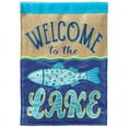 thumbnail image 1 of Magnolia Garden Welcome to the Lake 13 x 19 Blue Poly Burlap Outdoor Hanging Flag, 1 of 2