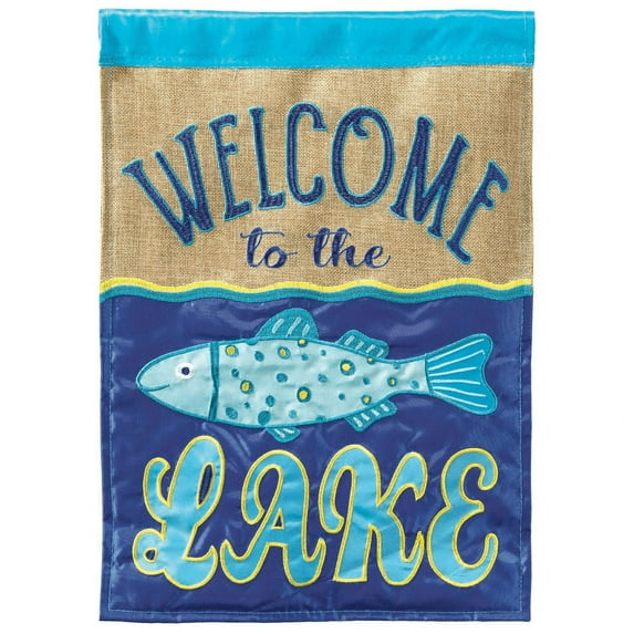 Magnolia Garden Welcome to the Lake 29 x 42 Brown Poly Burlap Outdoor Hanging Flag