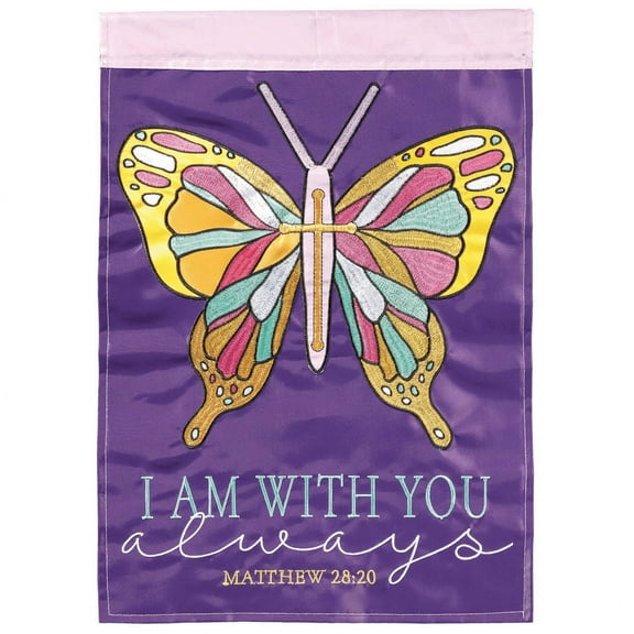 Magnolia Gardens FLAG-2091 13 x 18 in. Butterfly I Am with Matthew 28-30 Double Applique Garden Flag