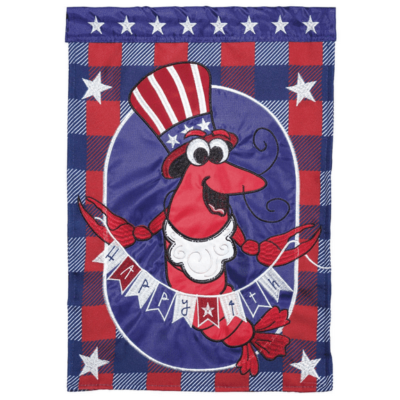 Magnolia Gardens M011396 13 x 18 in. Double Applique Happy 4th Crawfish Polyester & Print Garden Flag