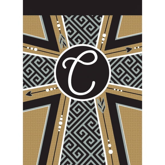 Magnolia Gardens FLAG-5002 13 x 18 in. Double Applique Monogram C Cross Burlap Garden Flag