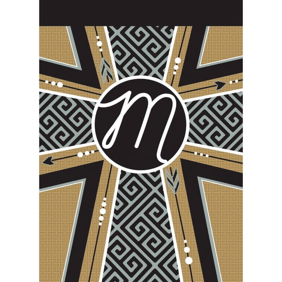 Magnolia Gardens FLAG-5011 13 x 18 in. Double Applique Monogram M Cross Burlap Garden Flag