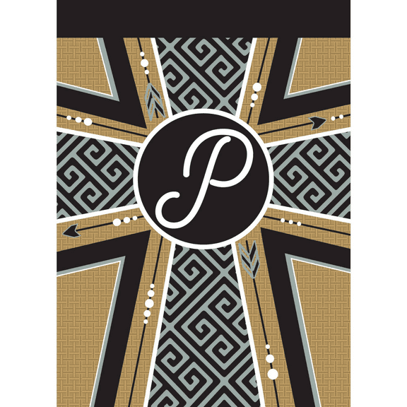 Magnolia Gardens 13 x 18 in. Double Applique Monogram P Cross Burlap Garden Flag