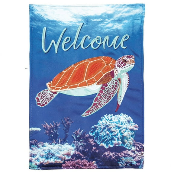 Magnolia Gardens M011353 13 x 18 in. Double Applique Welcome Sea Turtle Polyester & Print Garden Flag