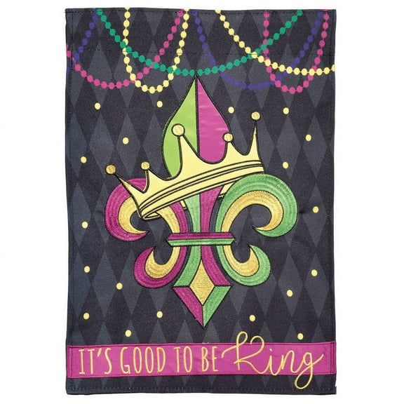 Magnolia Gardens M011347 13 x 18 in. Fleur De Lis Crown Polyester & Print Double Applique Garden Flag