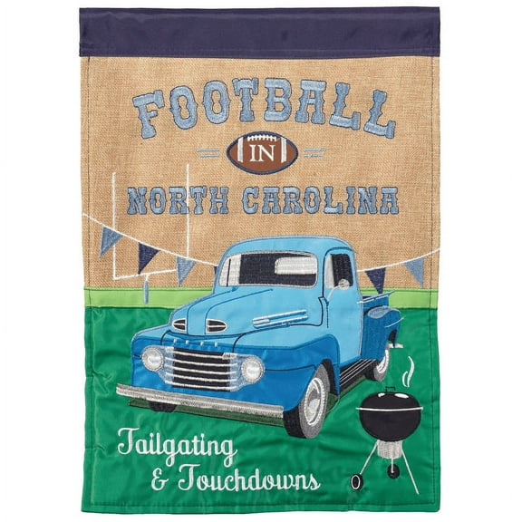 Magnolia Gardens 13 x 18 in. Football In North Carolina Light Blue & White Burlap Garden Flag