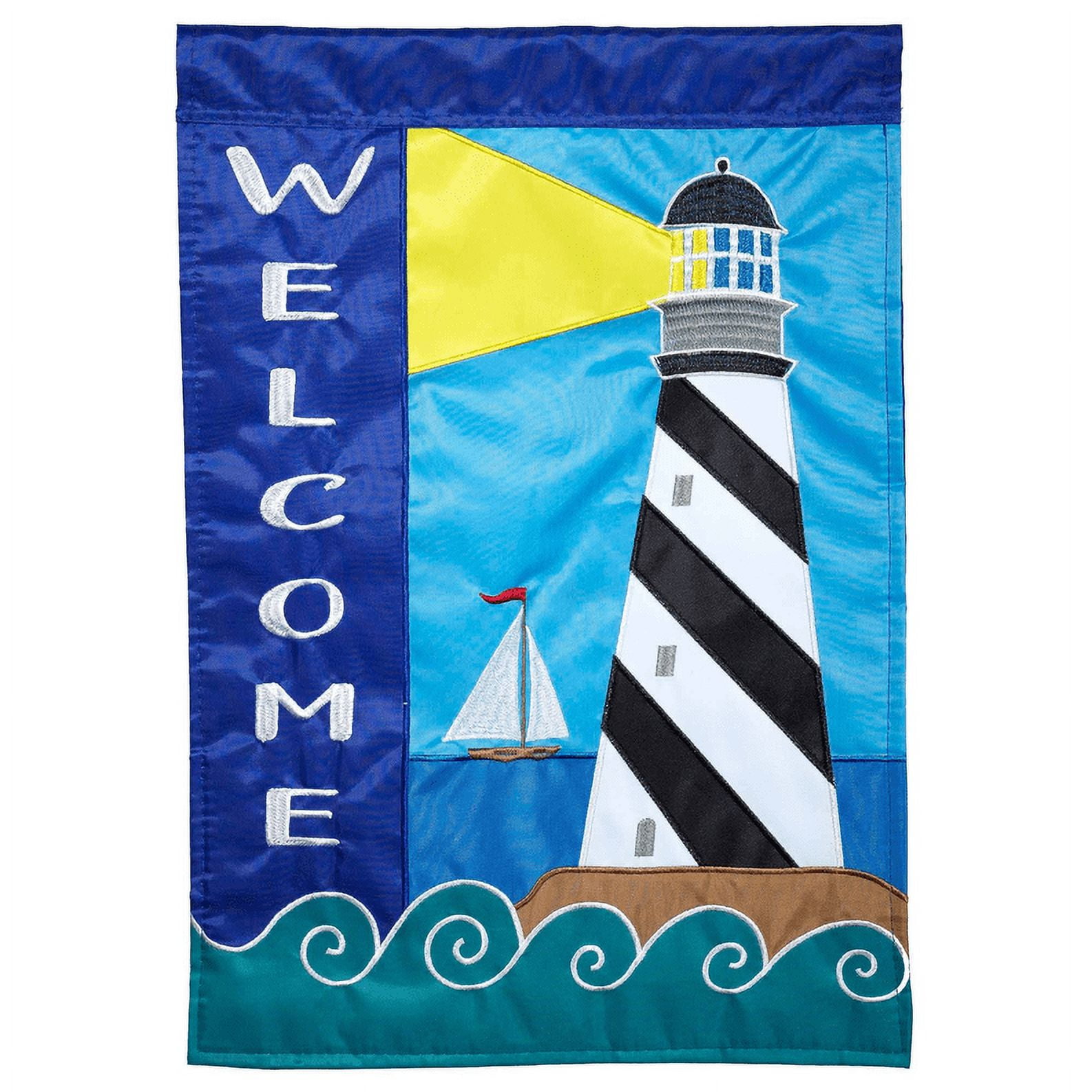 Large Blue and Multicolor Lighthouse Welcome Garden Flag
