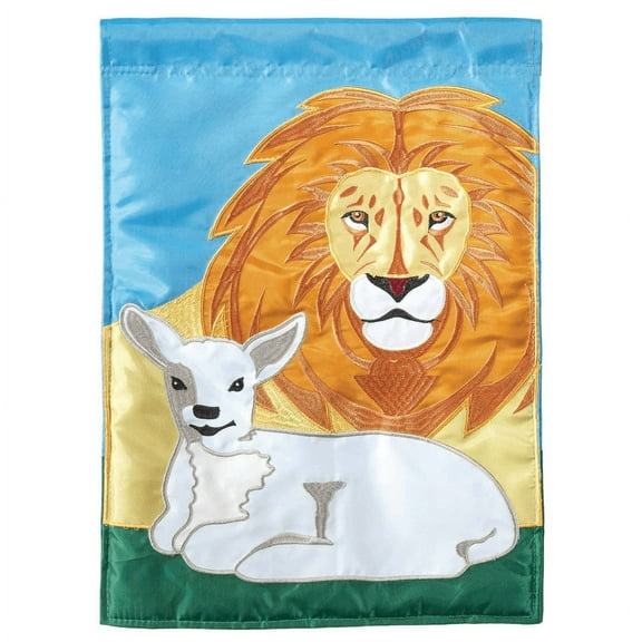 Magnolia Gardens  29 x 42 in. Lion & Lamb Outdoor Double Applique Garden Flag