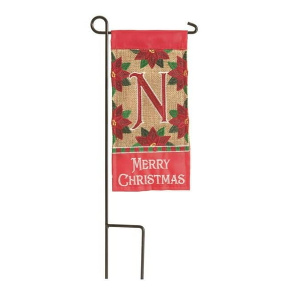 Magnolia Gardens M040013 4 x 8.5 in. Double Applique Merry Christmas Monogram N Burlap Mini Garden Flag