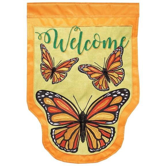 Magnolia Gardens M001332 29 x 42 in. Monarch Butterfly Shaped Burlap Garden Flag - Large