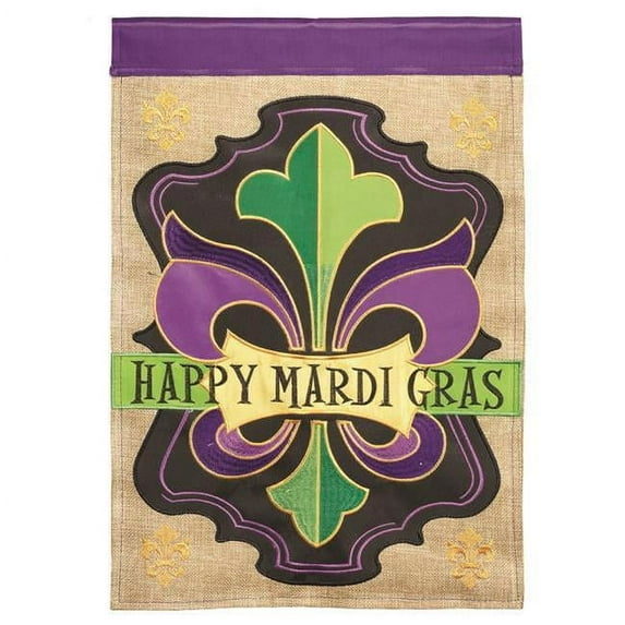 Magnolia Gardens M001346 29 x 42 in. Double Applique Happy Mardi Gras Burlap Garden Flag - Large