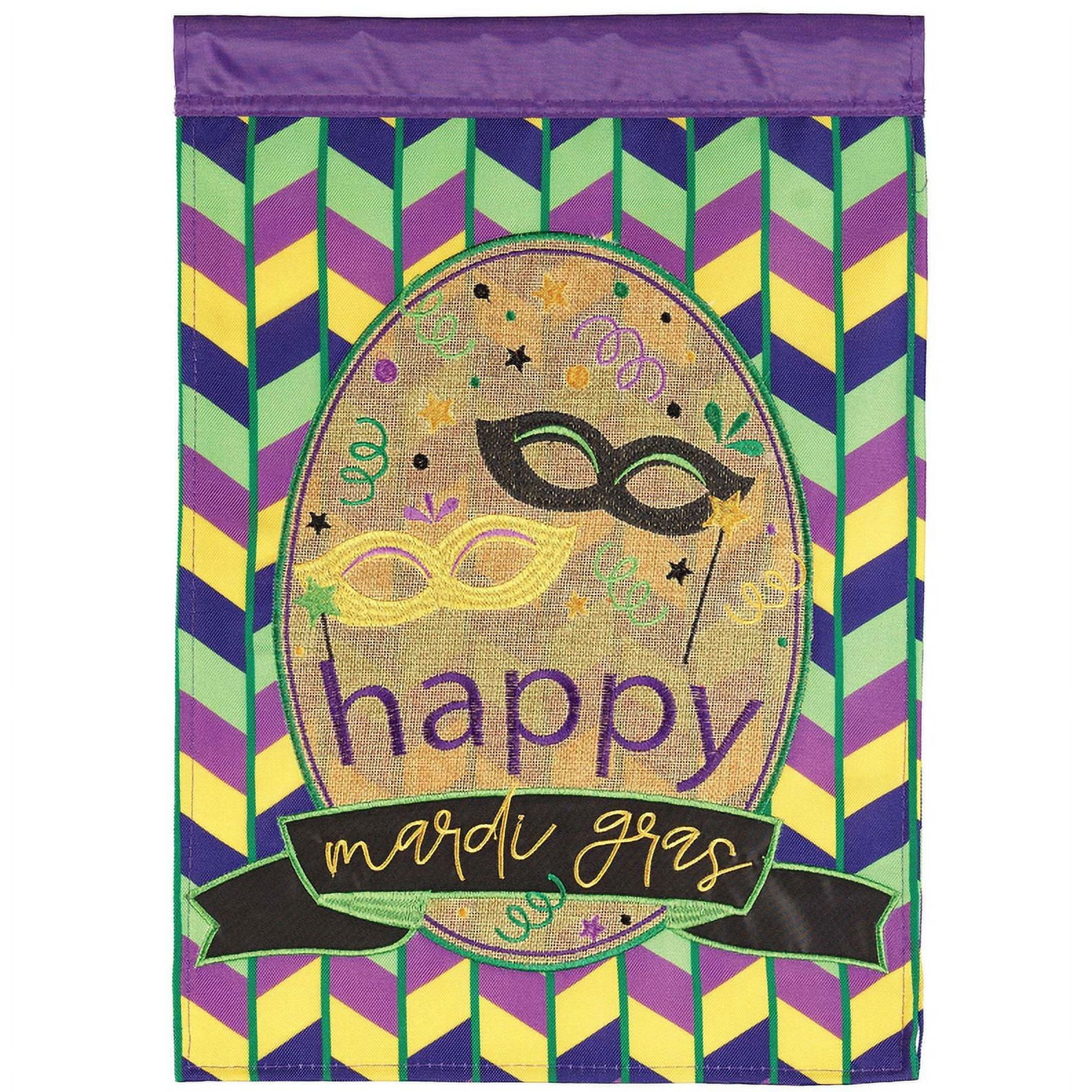 Large Multicolor Mardi Gras Garden Flag with Embroidery