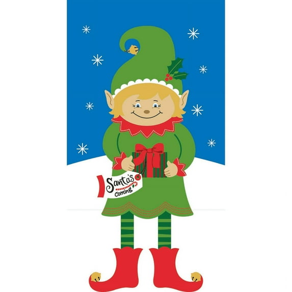 Magnolia Gardens M011072 30 x 44 in. Double Applique Christmas Elf Polyester Garden Flag