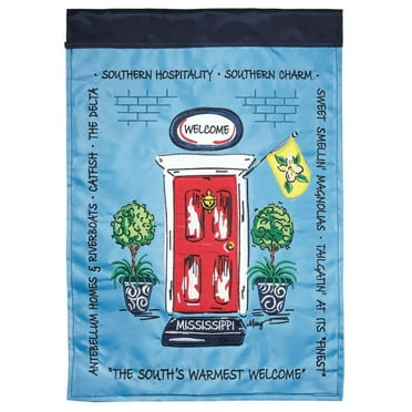 Magnolia Gardens M011156 13 x 18 in. Mississippi Navy & Red Welcome Front Door Applique Garden Flag