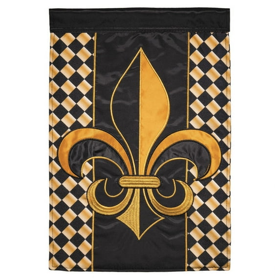 Magnolia Gardens M011231 13 x 18 in. Double Applique Fleur De Lis Black & Gold Polyester & Print Garden Flag