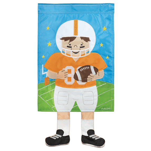 Magnolia Gardens M011283 13 x 18 in. Football Orange & White Appliq Crazyl Garden Flag