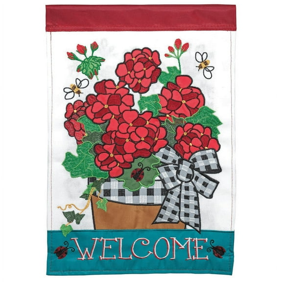 Magnolia Gardens M011307 13 x 18 in. Welcome Geraniums Burlap Garden Flag