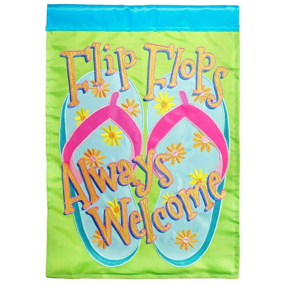 Magnolia Gardens M011315 13 x 18 in. Double Applique Flip Flops Welcome Polyester Garden Flag