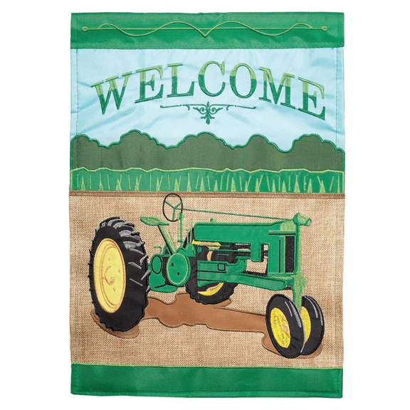 Magnolia Gardens M011326 13 x 18 in. Tractor Welcome Burlap Double Applique Garden Flag
