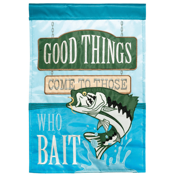 Magnolia Gardens M011356 13 x 18 in. Double Applique Fish Good Things Come Polyester Garden Flag
